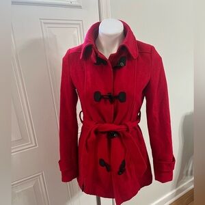 Forever 21 Red Trench Coat with Wool Blend and Toggle Closures